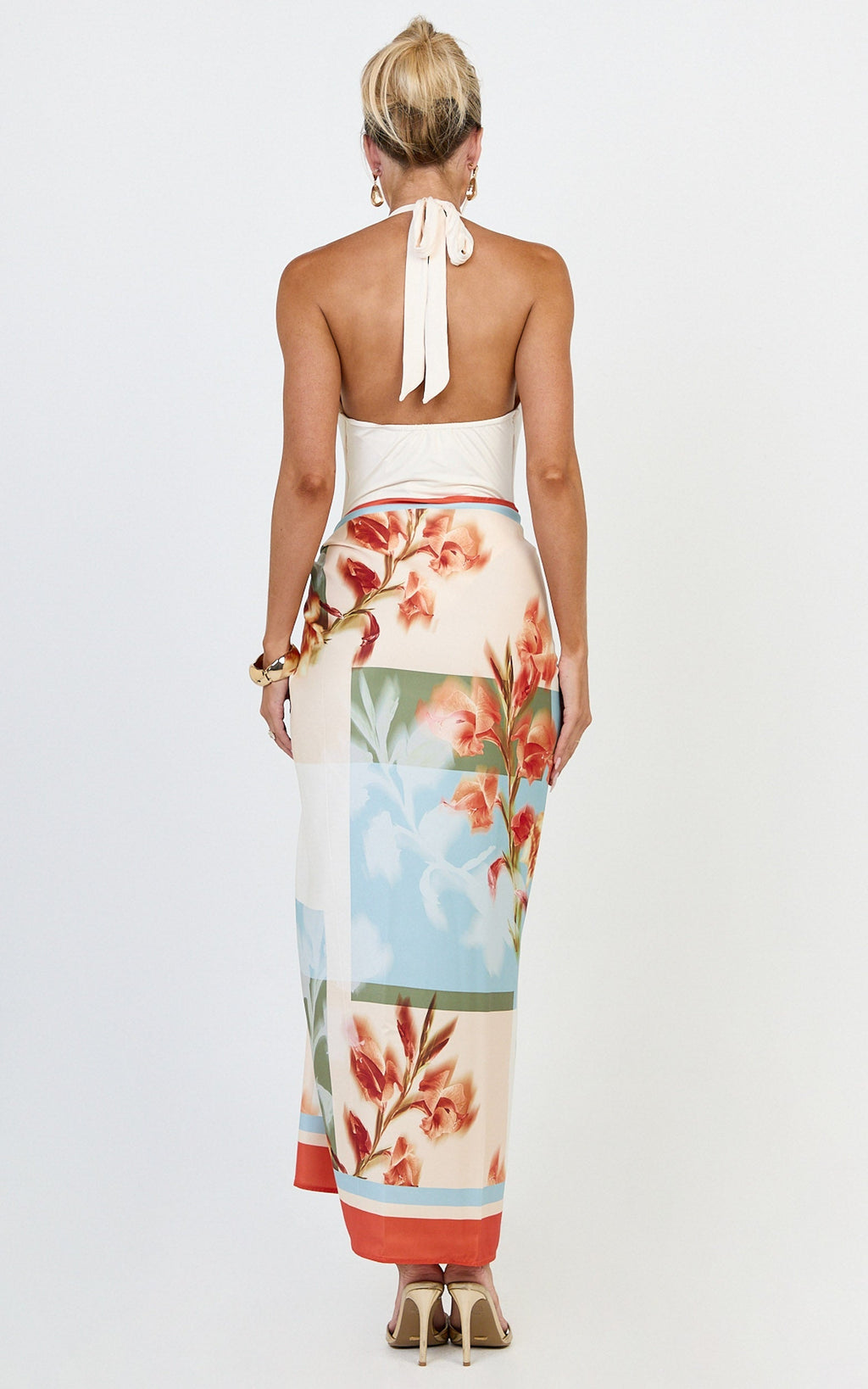 Soleil Maxi Skirt- Floral Border Print Tie Side Maxi Skirt in Soleil Multi Floral Print