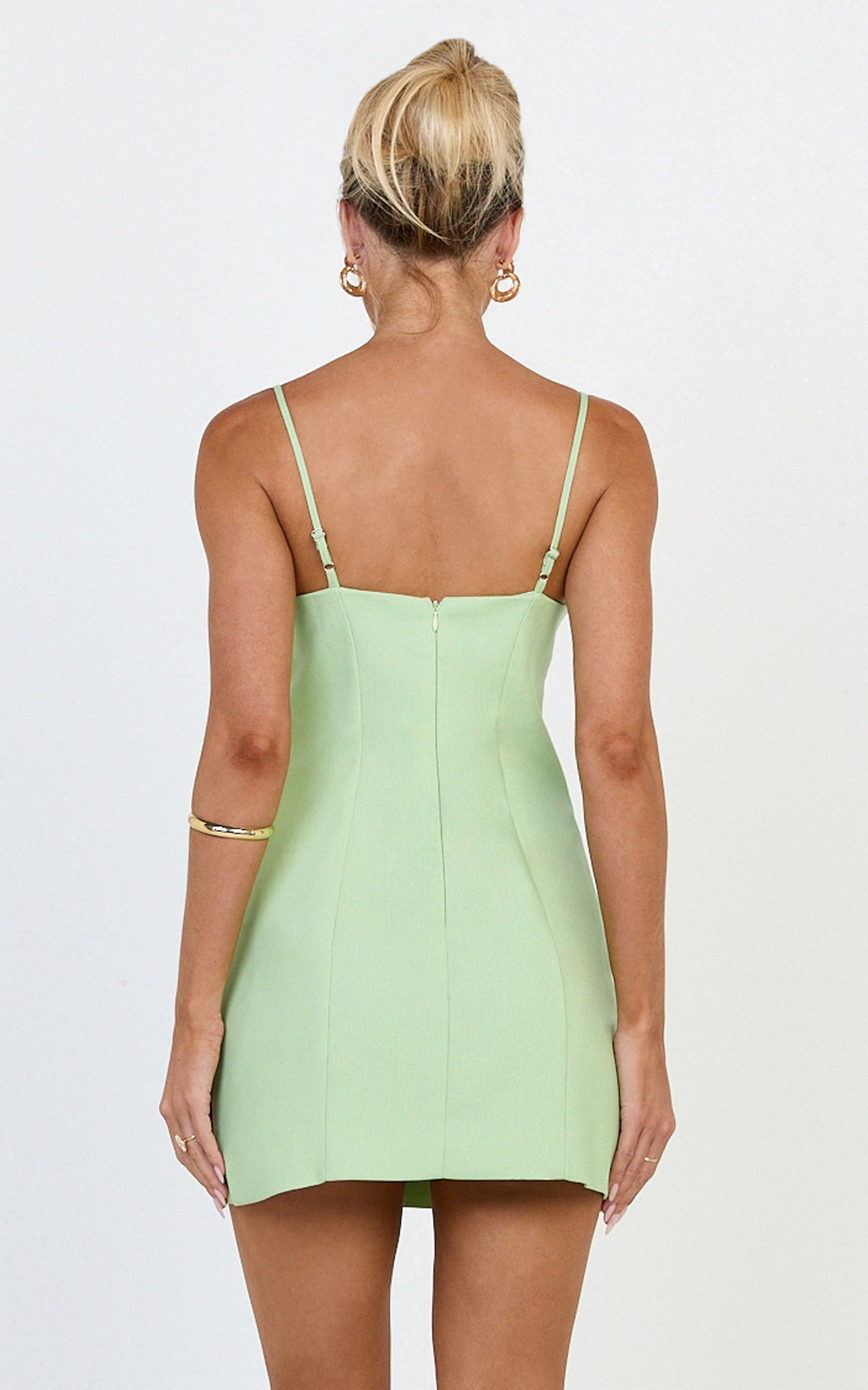 Ondine Mini Dress - 3D Floral Strappy Dress in Apple Green