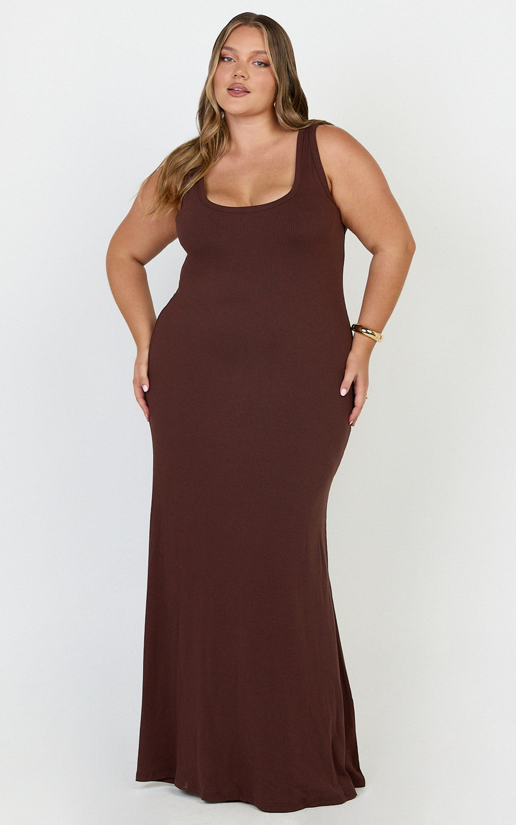 Odette Maxi Dress - Scoop Neck A Line Dress in Chocolate