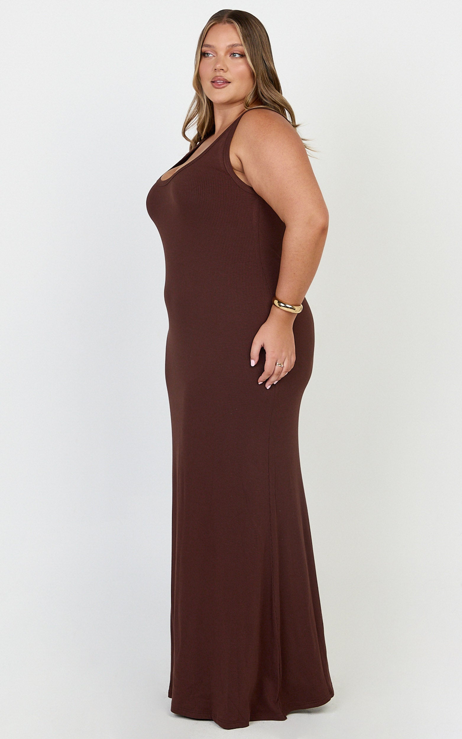 Odette Maxi Dress - Scoop Neck A Line Dress in Chocolate