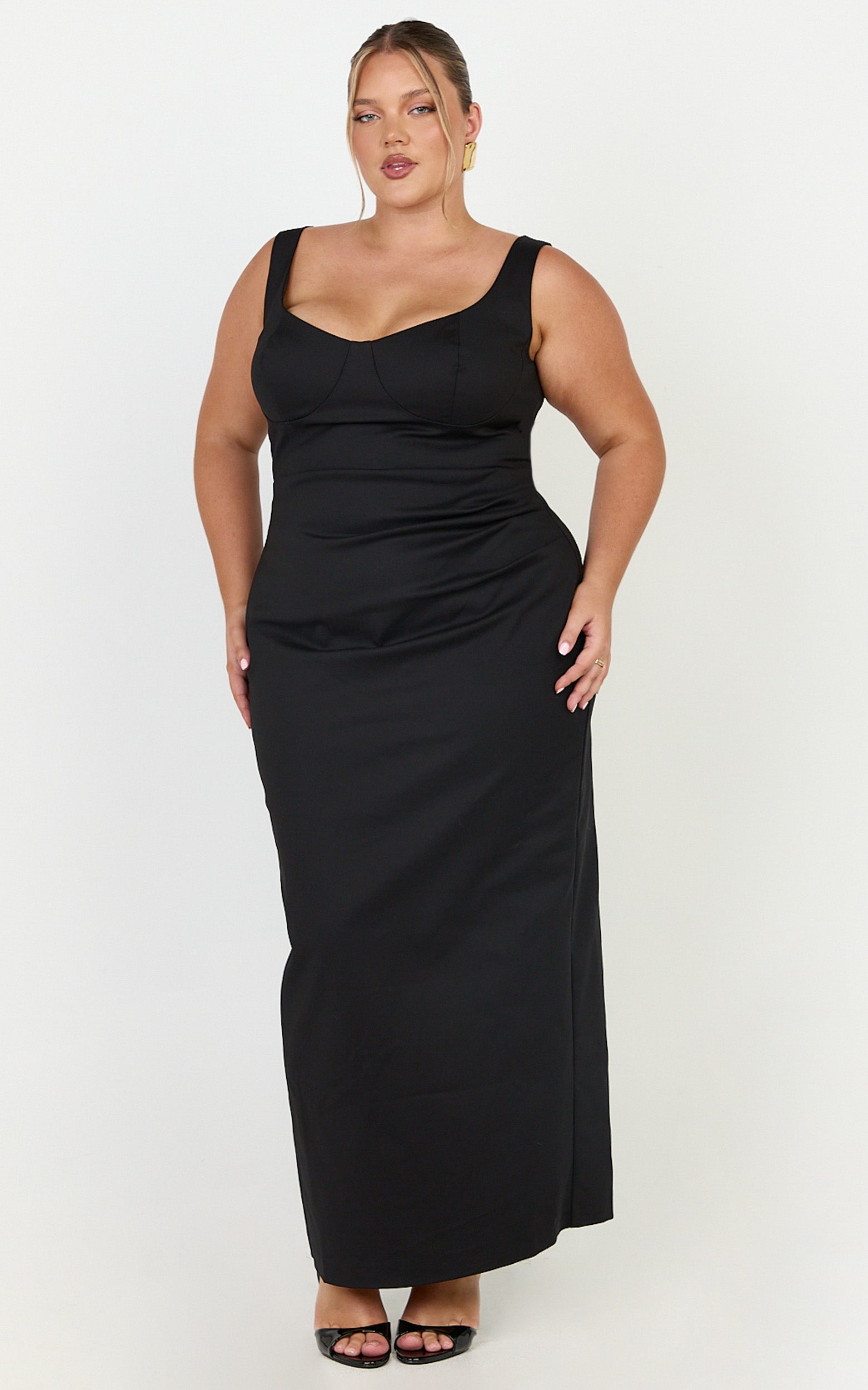 Pietra Midi Dress - Off Shoulder Structured Dress in Black