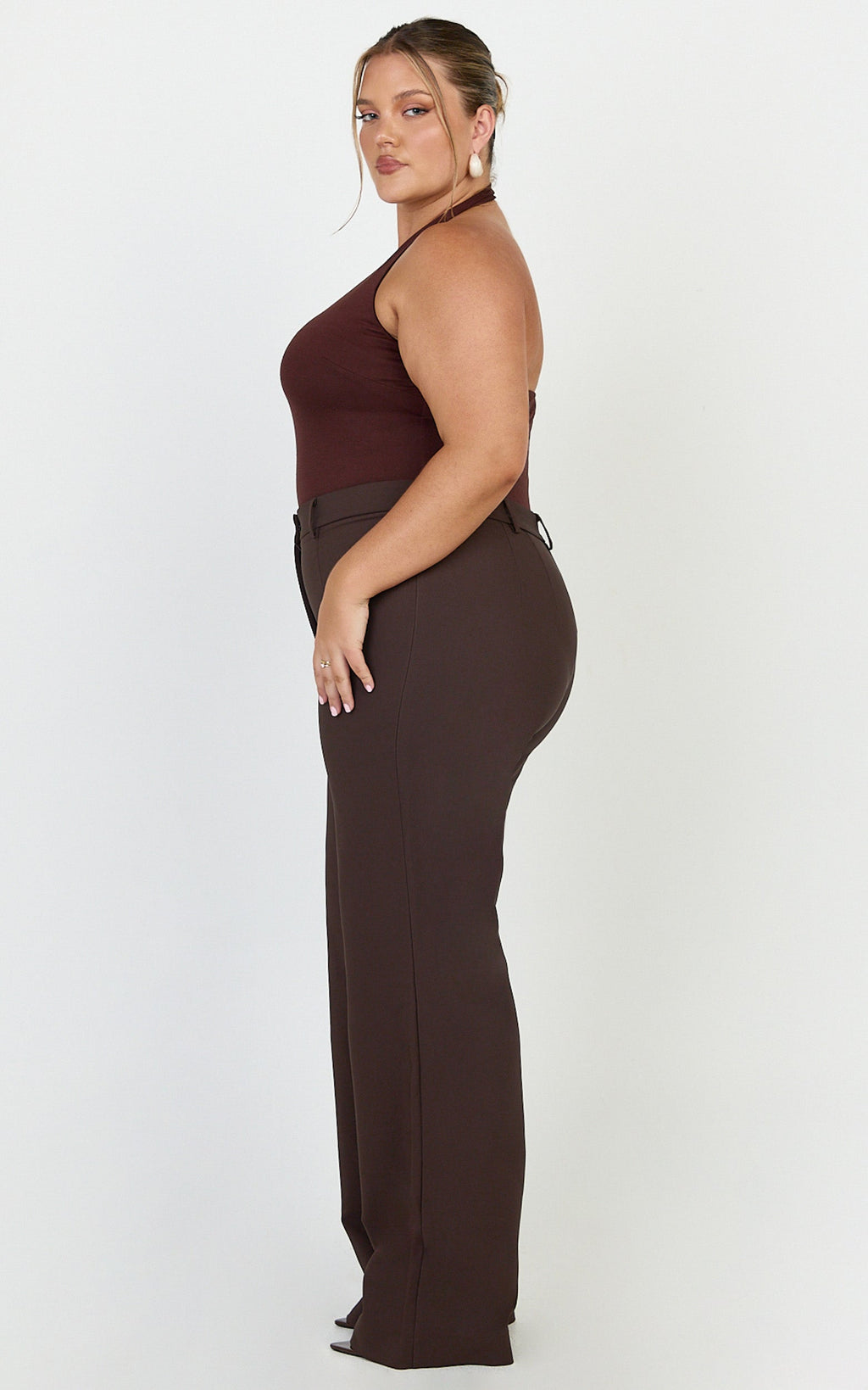 Sally Pants - Mid Waisted Straight Leg Tailored Pants in Chocolate