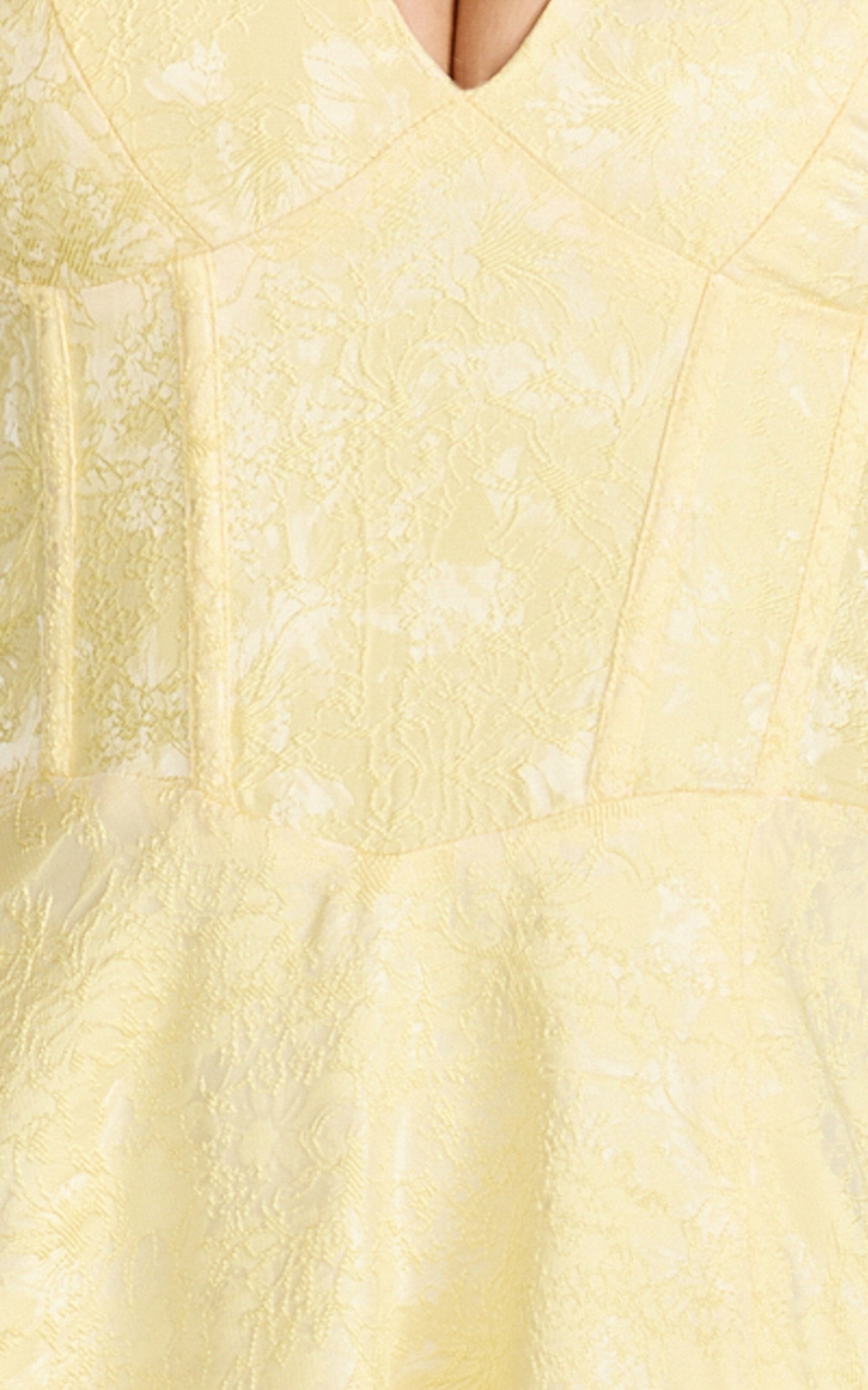 Faith Midi Dress - Jacquard Plunge Halter Tie Neck Fit And Flare Dress in Yellow