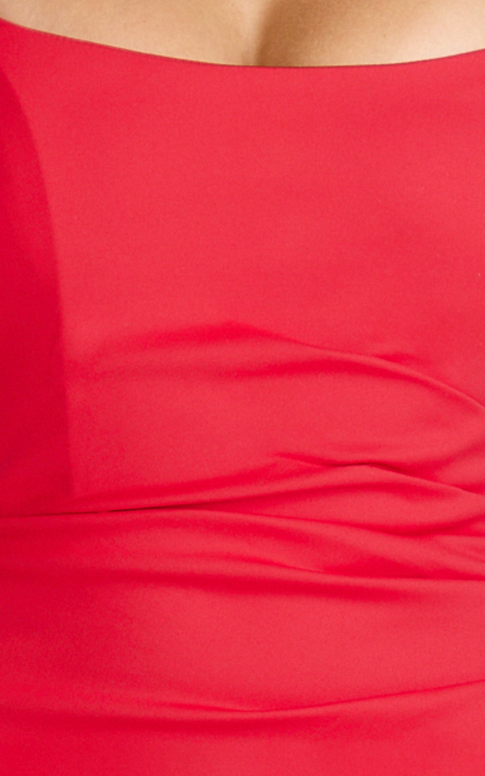 Pietra Midi Dress - Scoop Neck Side Seam Tucks Fitted Dress in Red