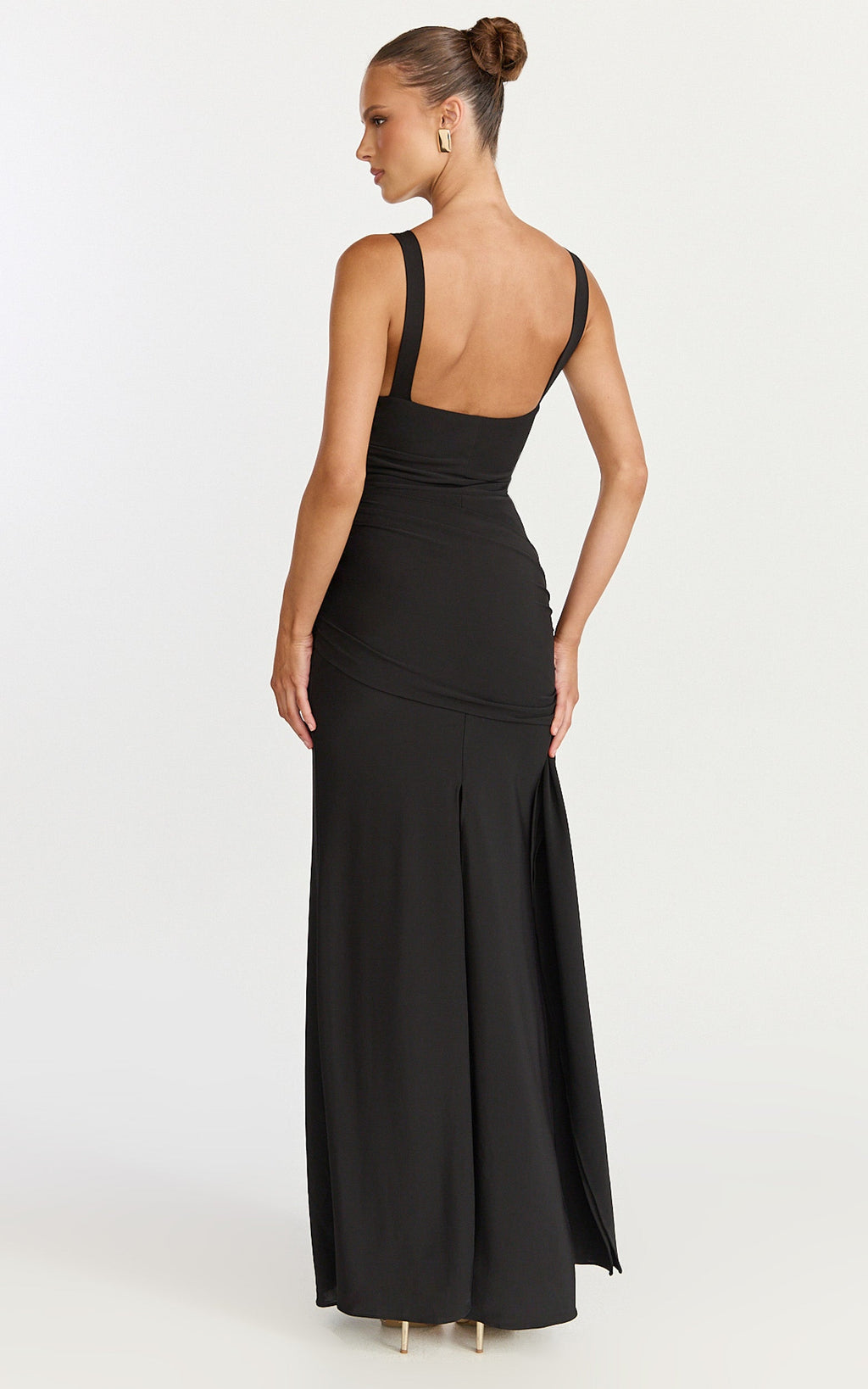 Roxanne Maxi Dress - Sweetheart Neck Gathered Bodycon Dress in Black
