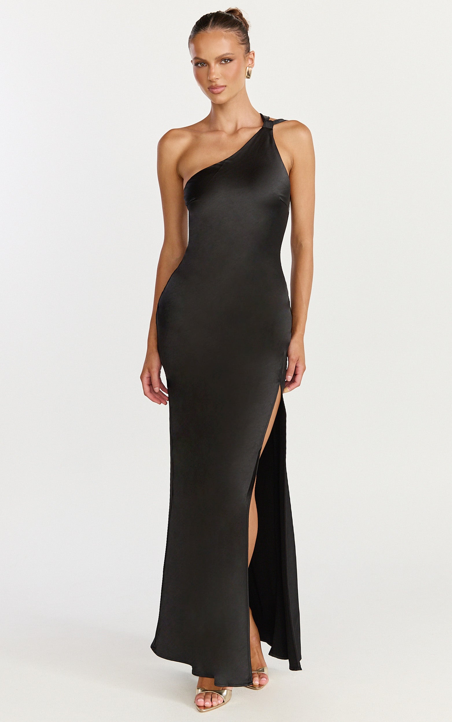 Zahra Maxi Dress - One Shoulder Tie Back Dress in Black