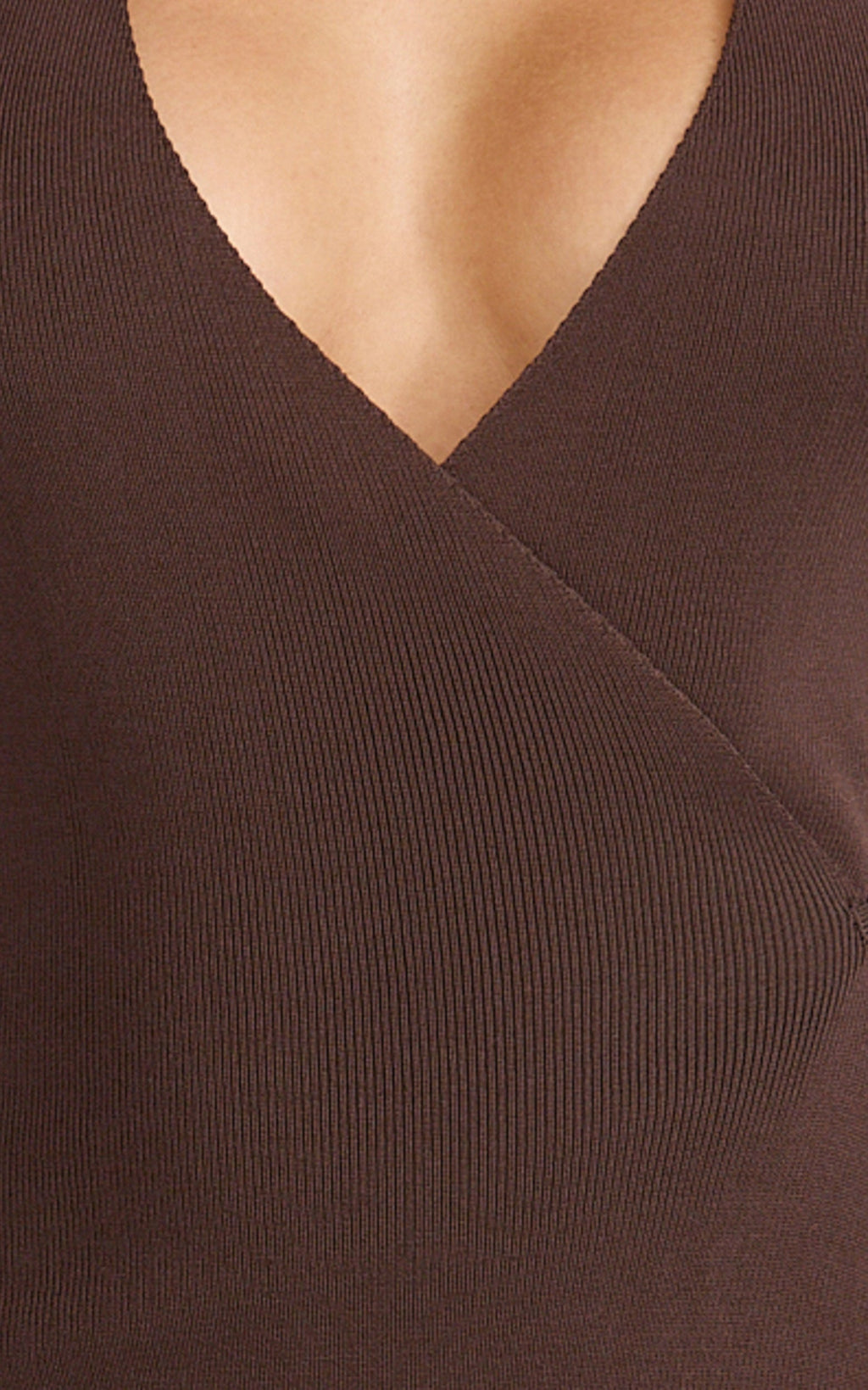 Callista Mini Dress - Knit Halter Neck Wrap Dress in Chocolate