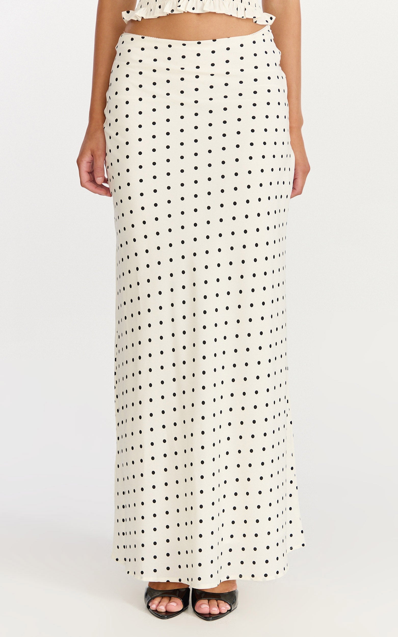 Charlotte Maxi Skirt - Polka Dot Skirt in White & Black Polka Dots
