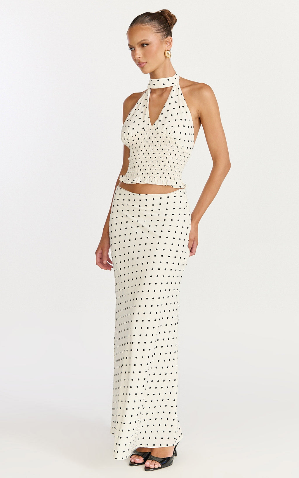 Charlotte Maxi Skirt - Polka Dot Skirt in White & Black Polka Dots