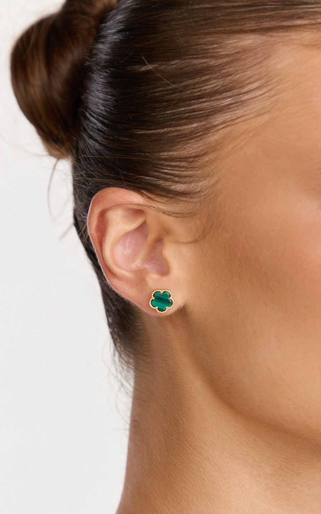 Yvette Earrings - Clover Stud Earrings in Gold/Green