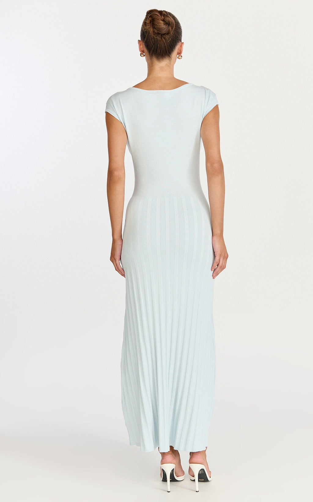 Jadey Midi Dress - Cap Sleeve Pleated Dress in Pale Blue