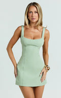 Aretha Mini Dress - Panel Dress in Sage