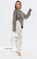Amanda Jumper - Crew Neck Long Sleeve Knit Sweater in Mushroom