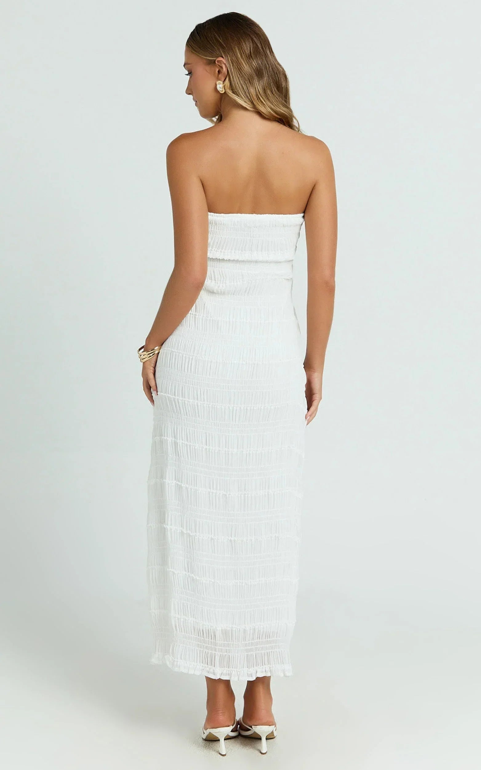 Jovi Maxi Dress - Ruched Column Dress in White