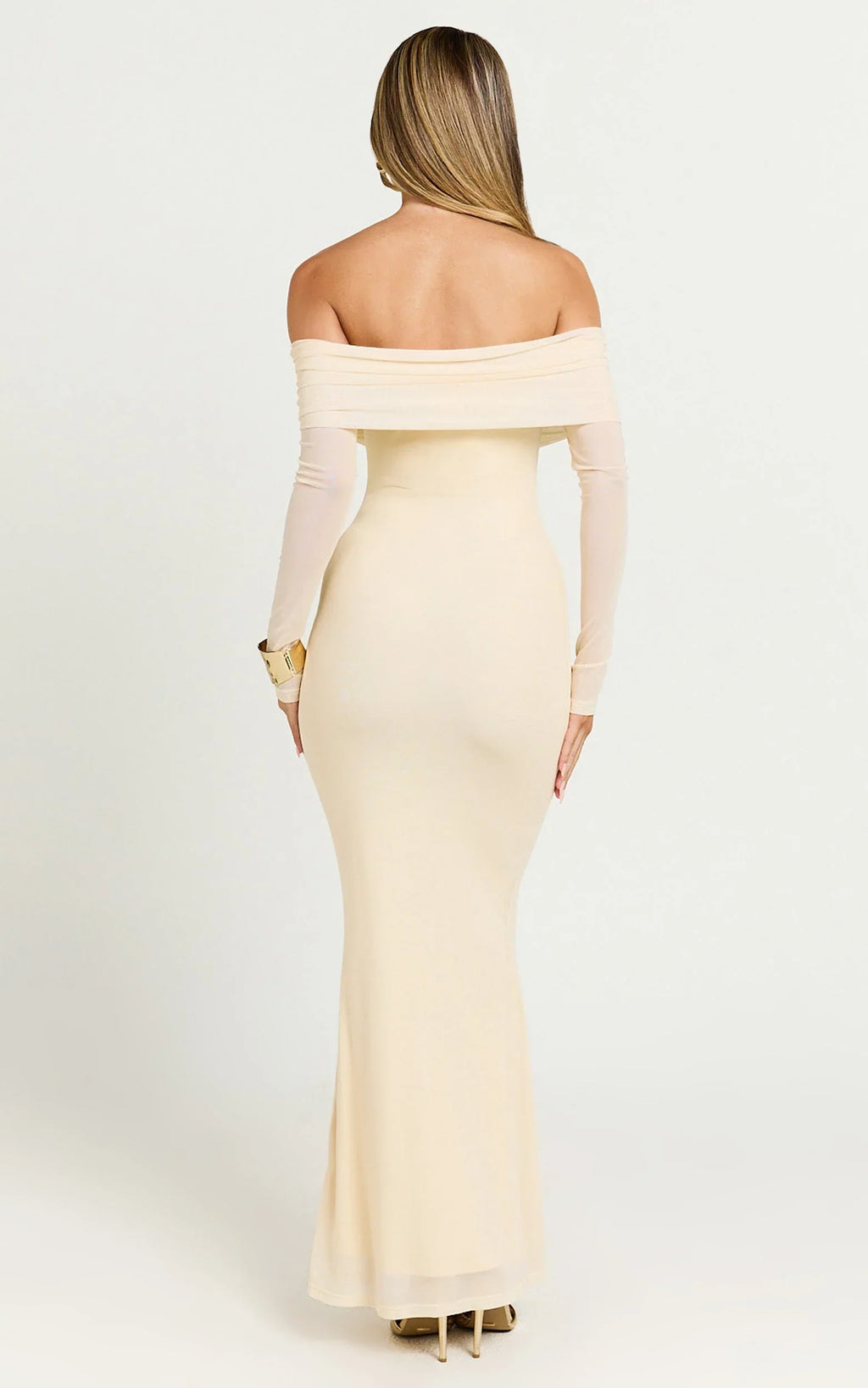 Bethanie Maxi Dress - Off The Shoulder Mesh Dress in Cream