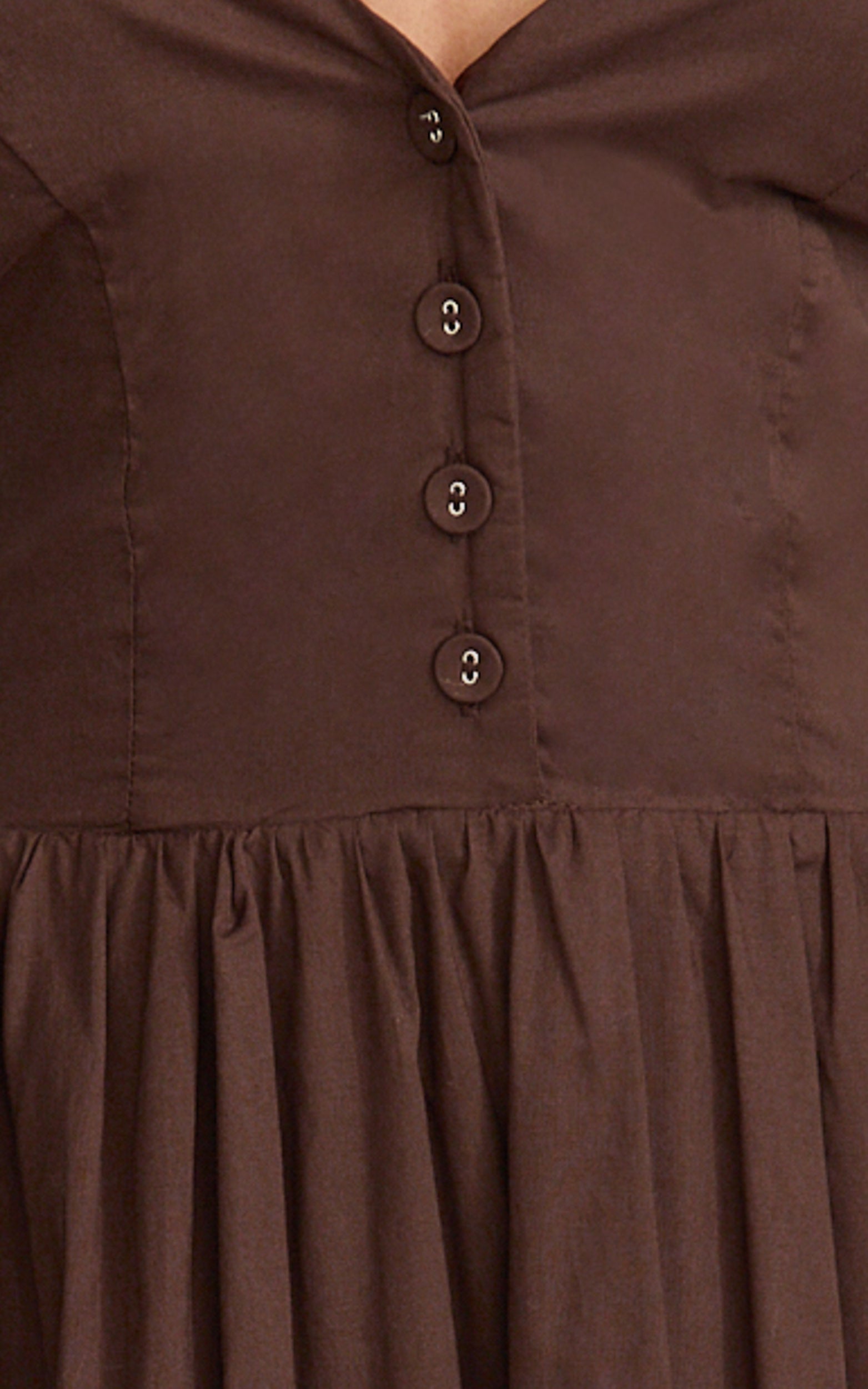 Everly Midi Dress - Tie Halter Neck Button Down Bodice Fit And Flare Dress in Chocolate
