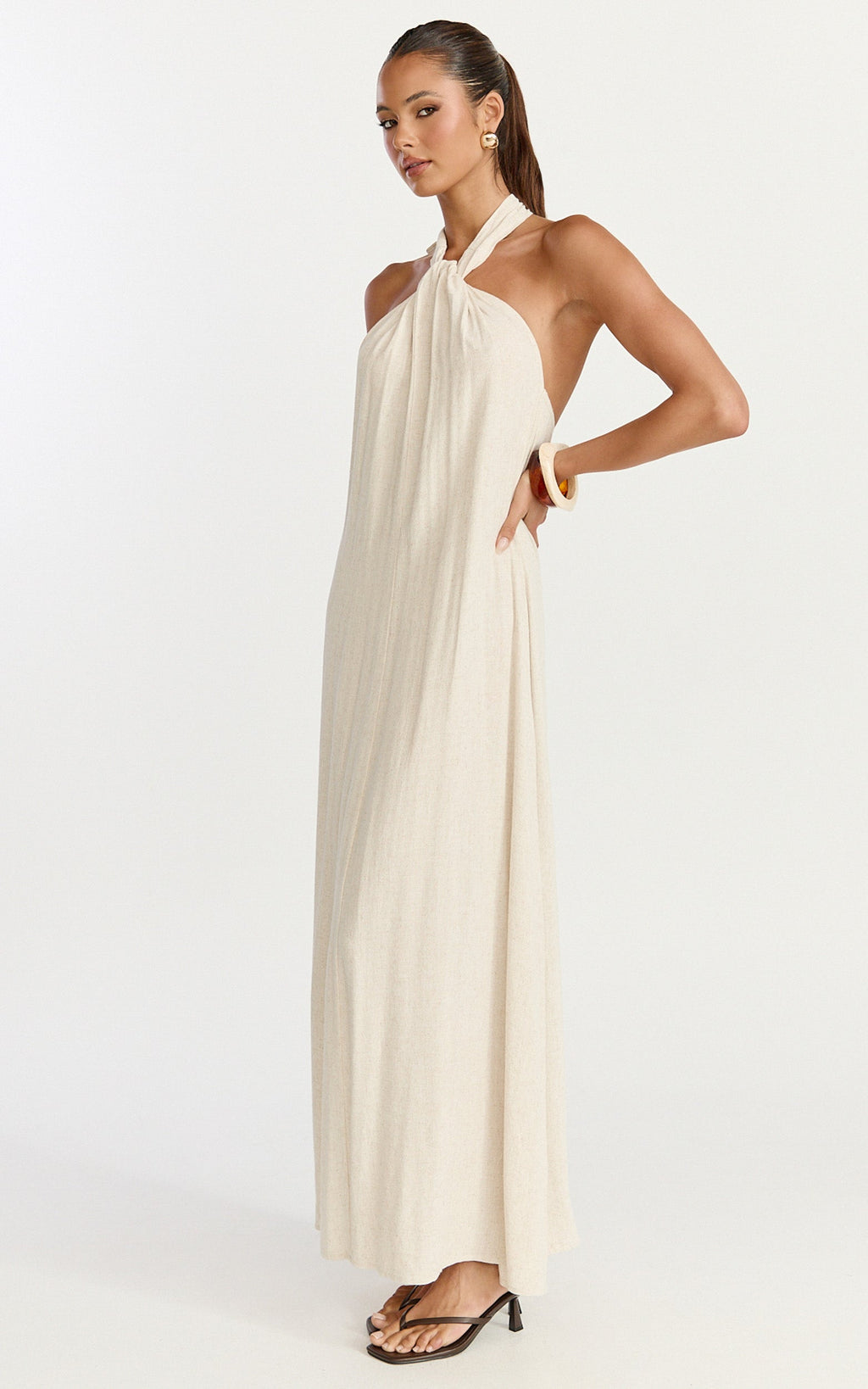 Hilda Maxi Dress - Knot Detail Halter Neck Maxi Dress in Natural