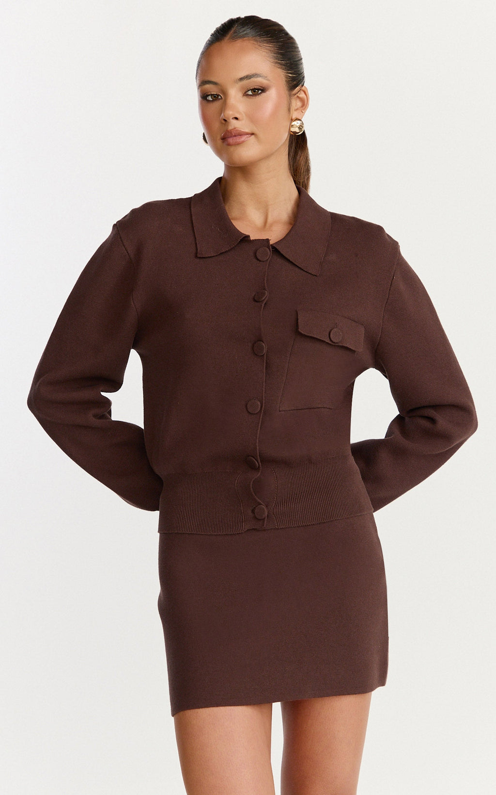 Isabel Top - Long Sleeve Oversized Knit Shacket in Chocolate