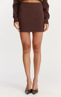 Isabel Mini Skirt - Mid Waist Knit Skirt in Chocolate