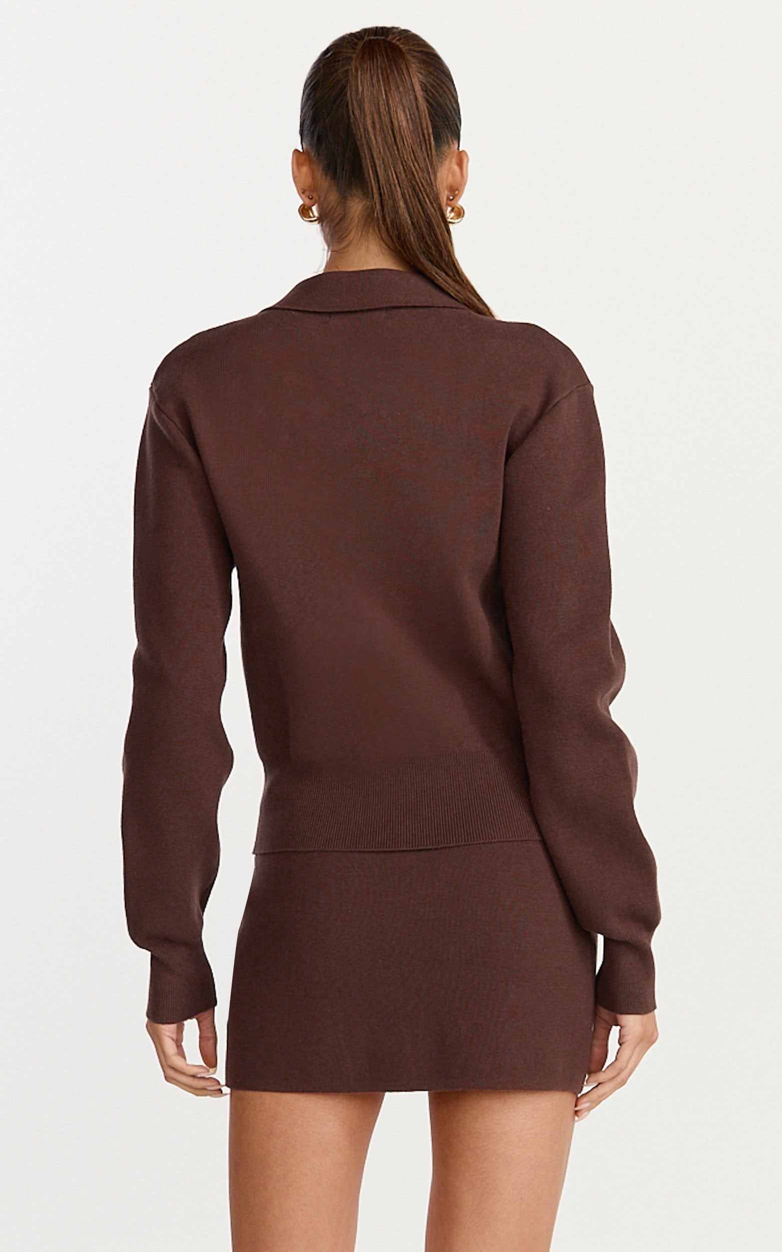Isabel Mini Skirt - Mid Waist Knit Skirt in Chocolate