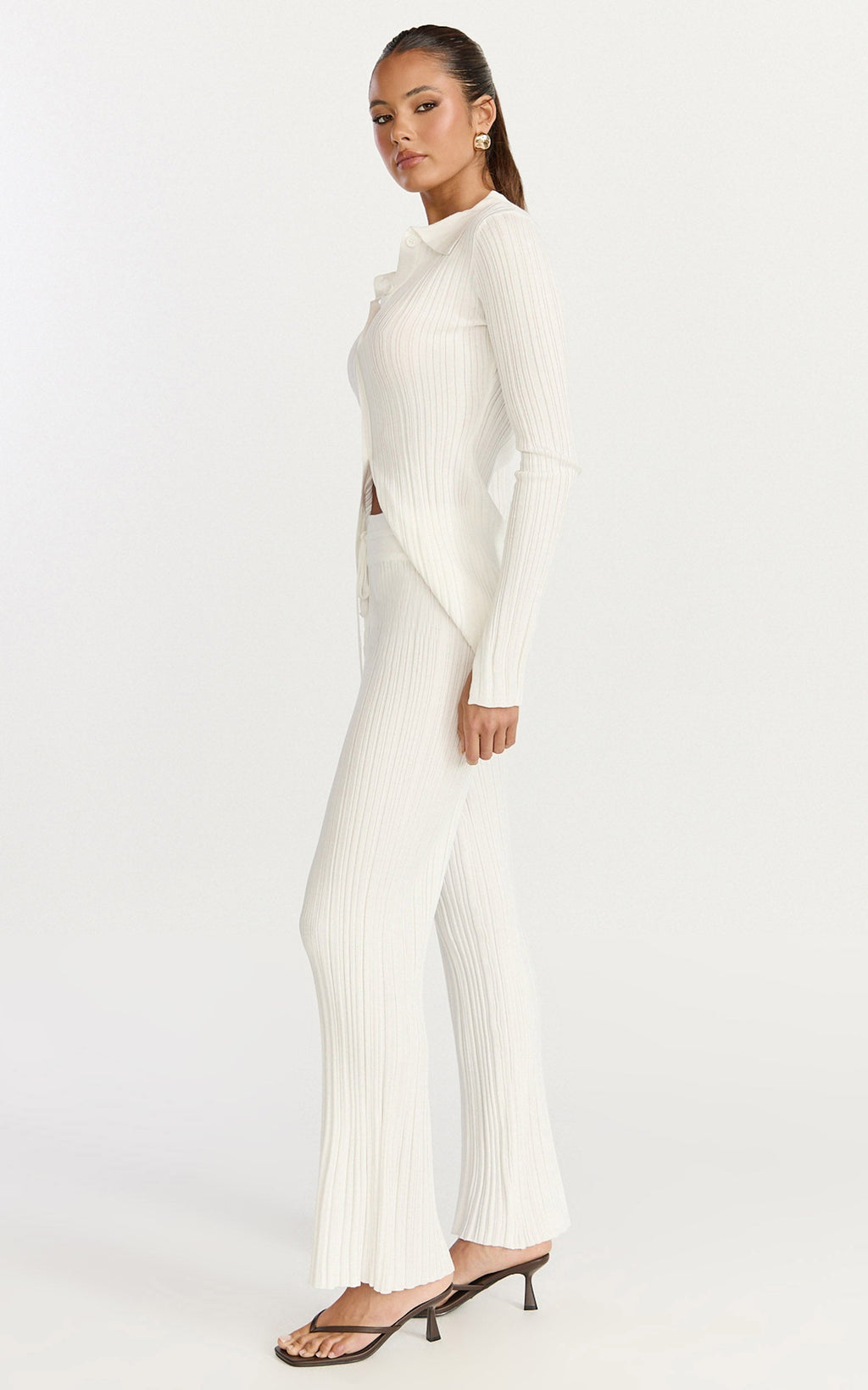 Kelsey Pants - High Drawstring Waist Knit Pants in Cream