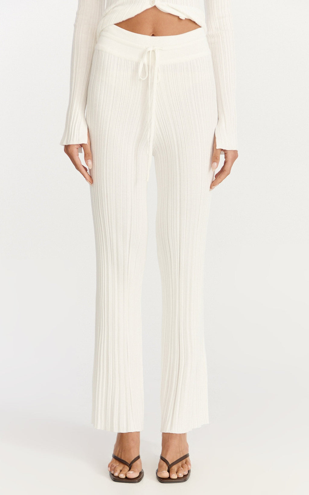 Kelsey Pants - High Drawstring Waist Knit Pants in Cream