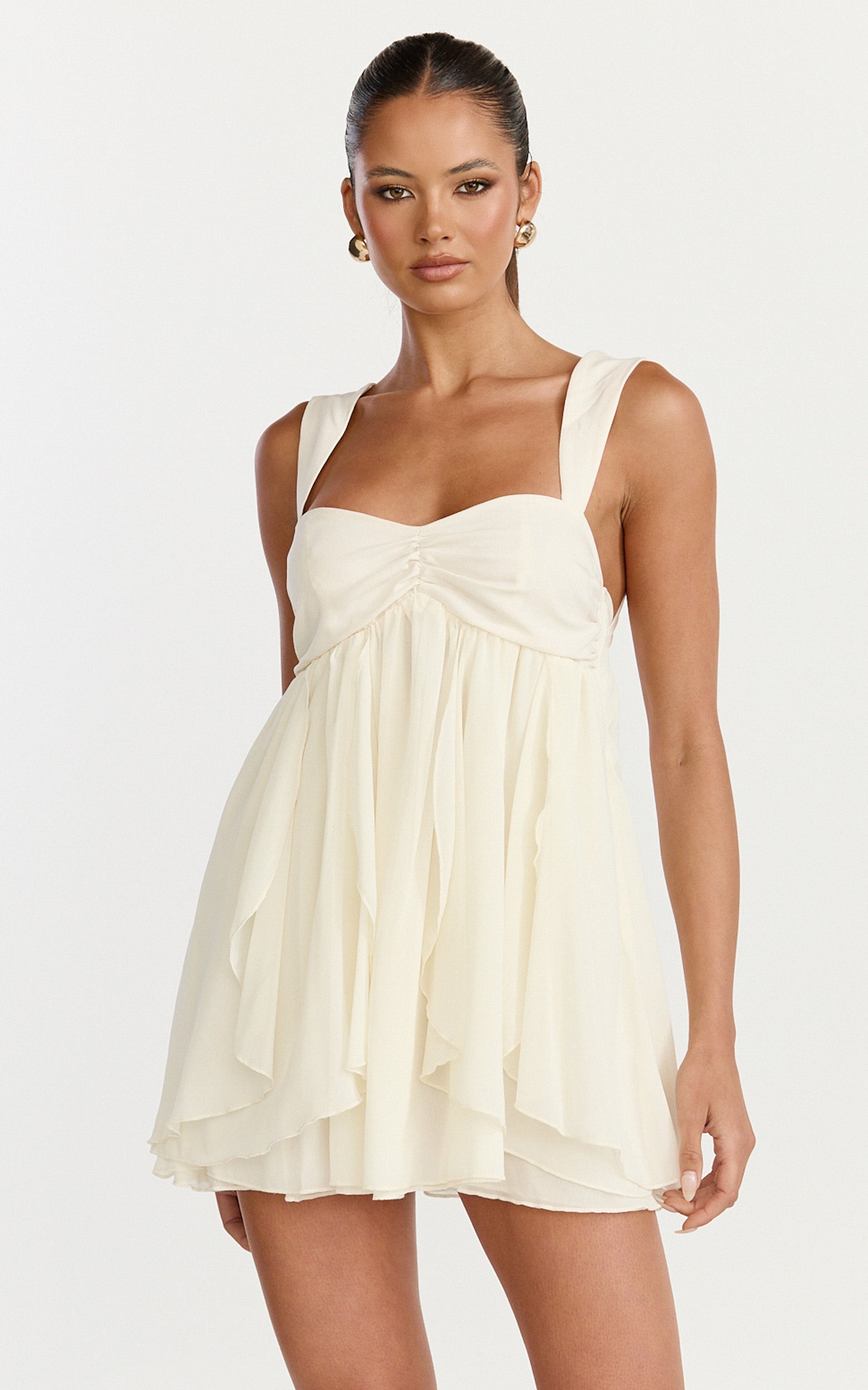 Juliette Mini Dress - Ruffle Fit And Flare Dress in Cream