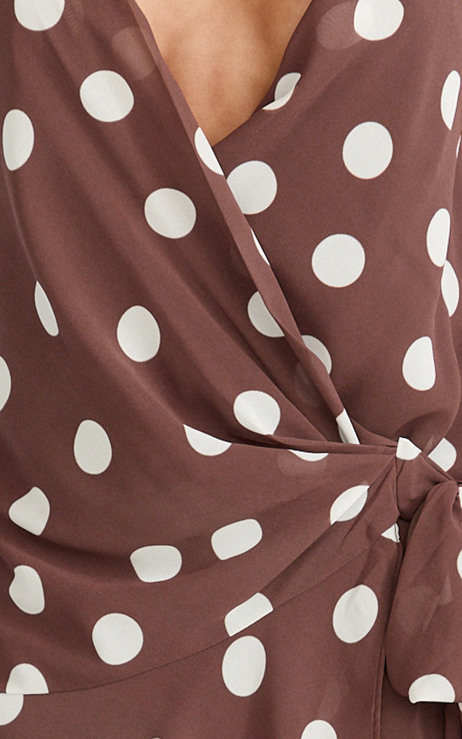 Lia Mini Dress - Wrap Around Dress in Choc Polka Dot