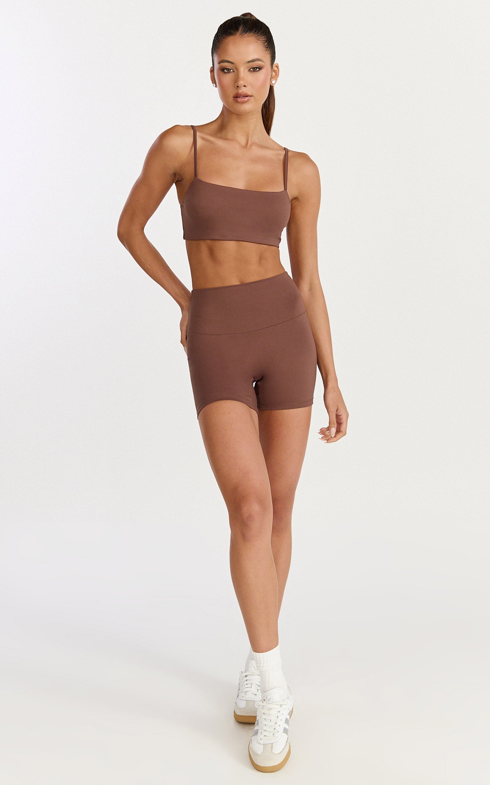 Aurora Top - Straight Neck Bralette Crop Top in Cocoa Bean