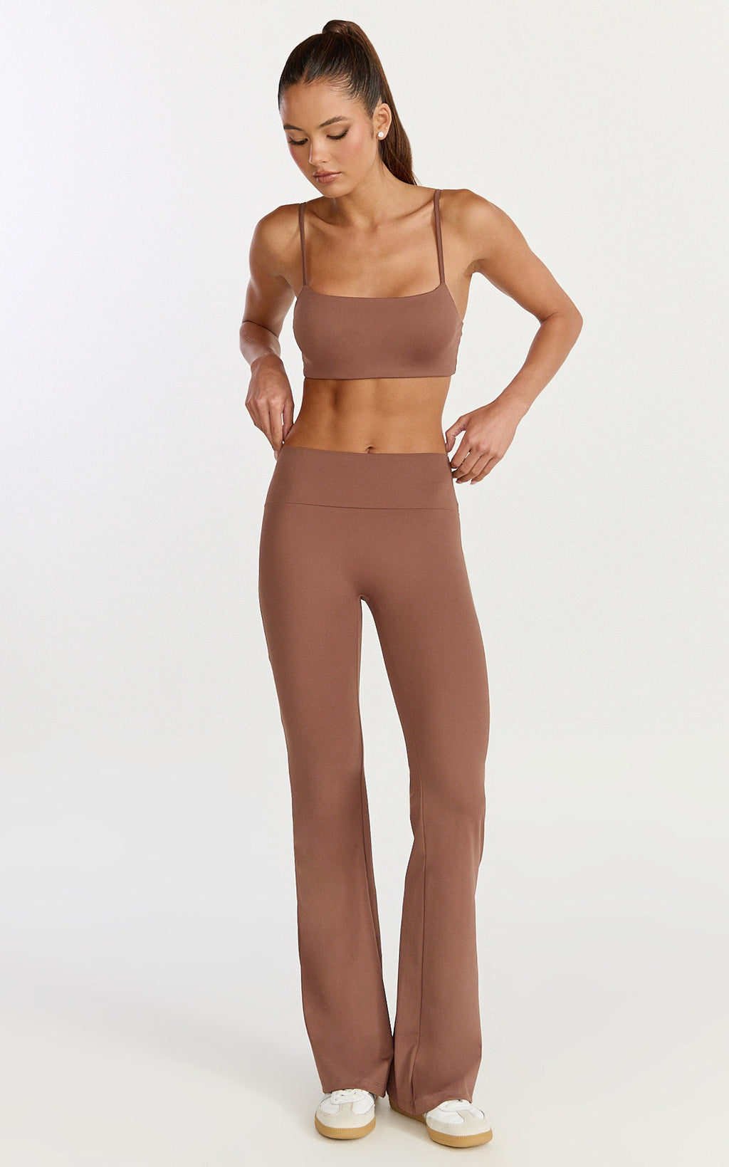 Aurora Pants - High Waist Flared Leggings in Cocoa Bean