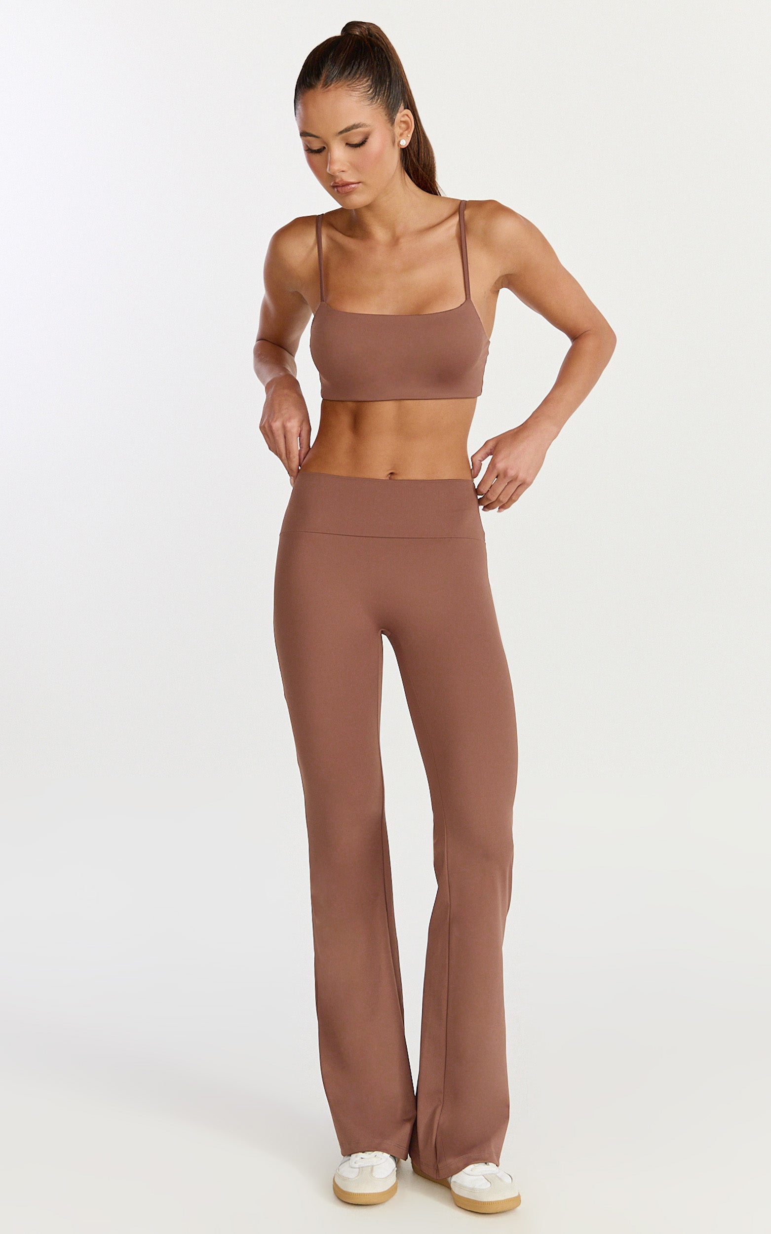 Aurora Pants - High Waist Flared Leggings in Cocoa Bean