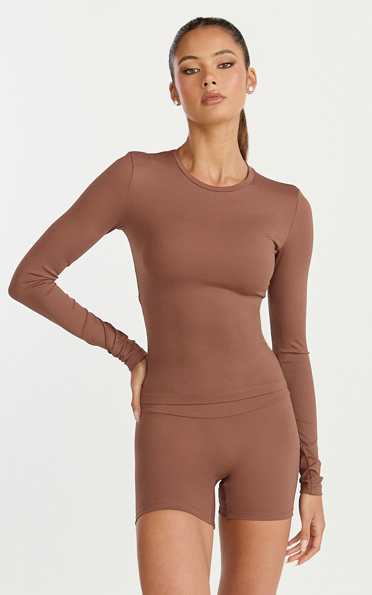 Aurora Shorts - High Waist Bike Shorts in Cocoa Bean