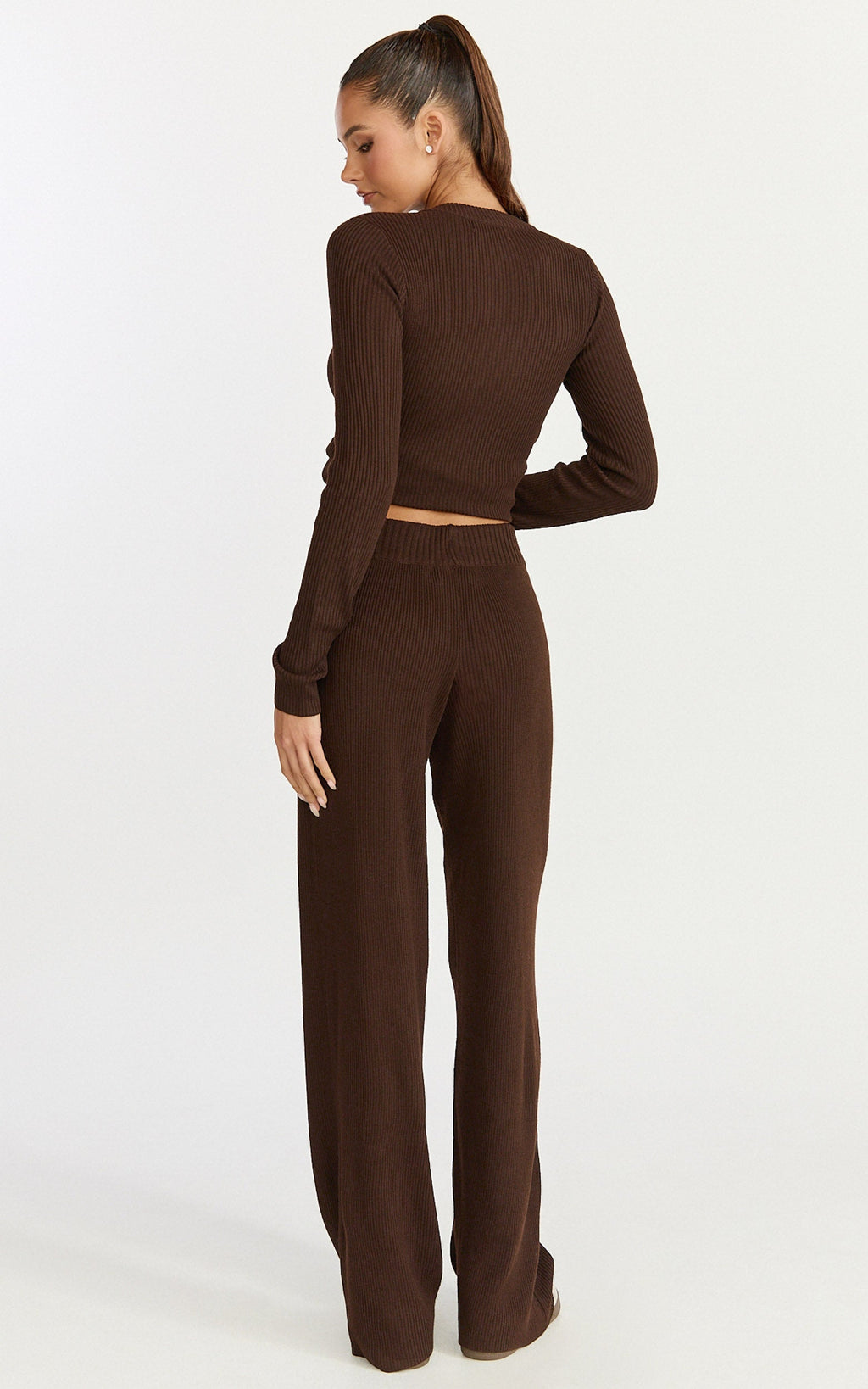 Indigo Pants - Knit High Waist Relaxed Pants in Chocolate