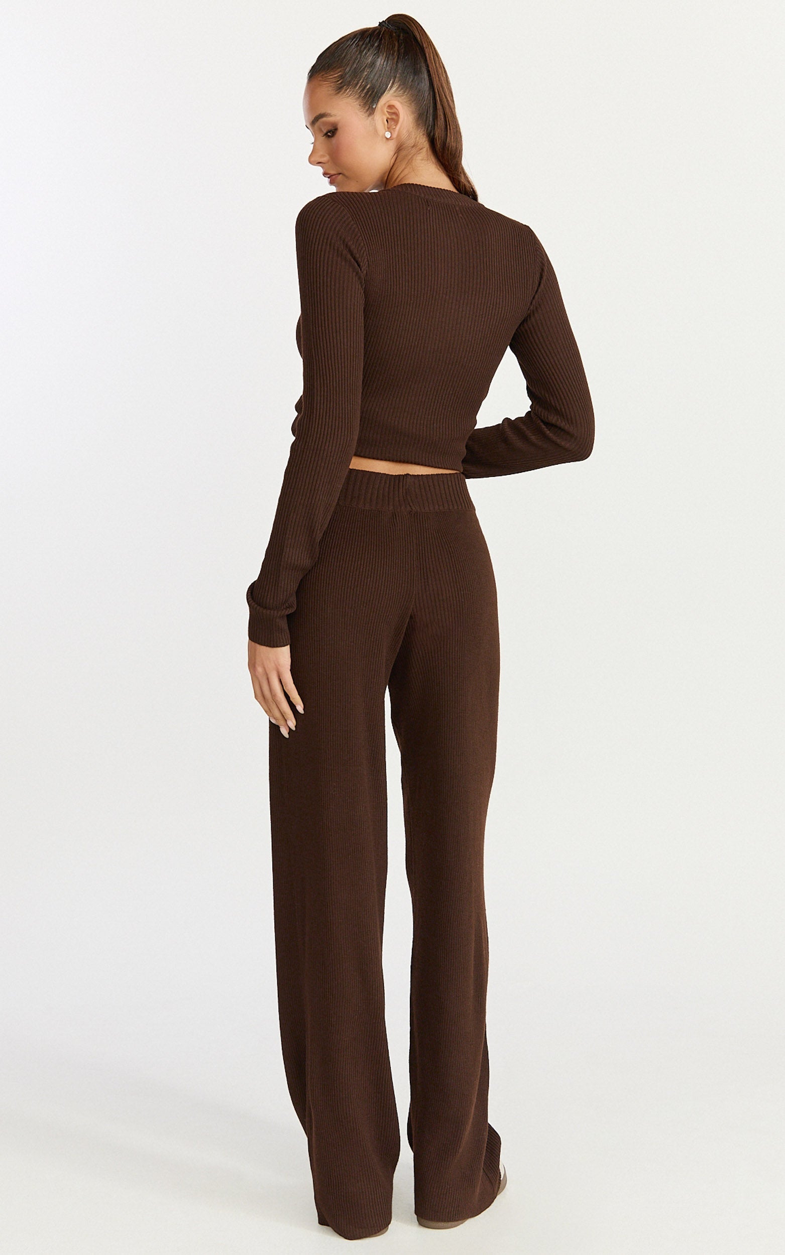 Indigo Pants - Knit High Waist Relaxed Pants in Chocolate