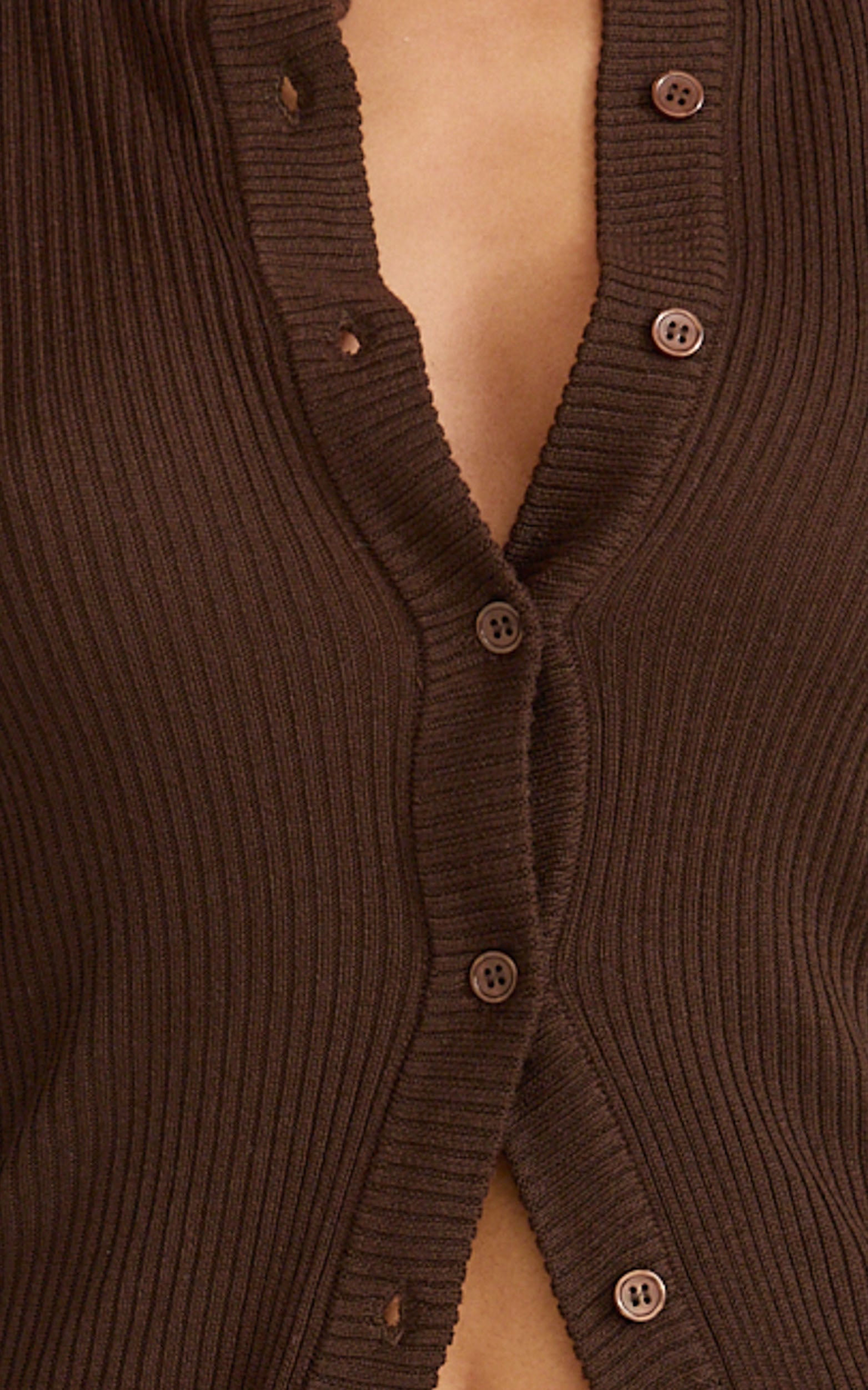 Indigo Top - Long Sleeve Button Down Knit Top in Chocolate