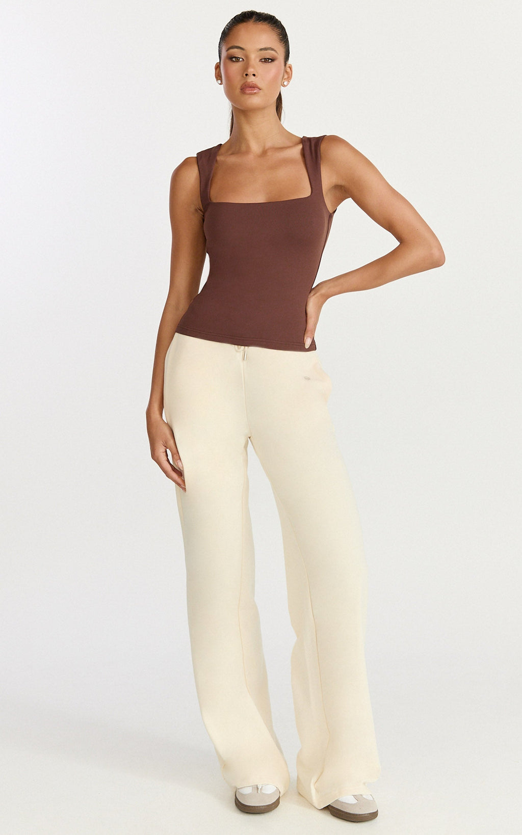 Ophelia Top - Square Neck Jersey Top in Chocolate