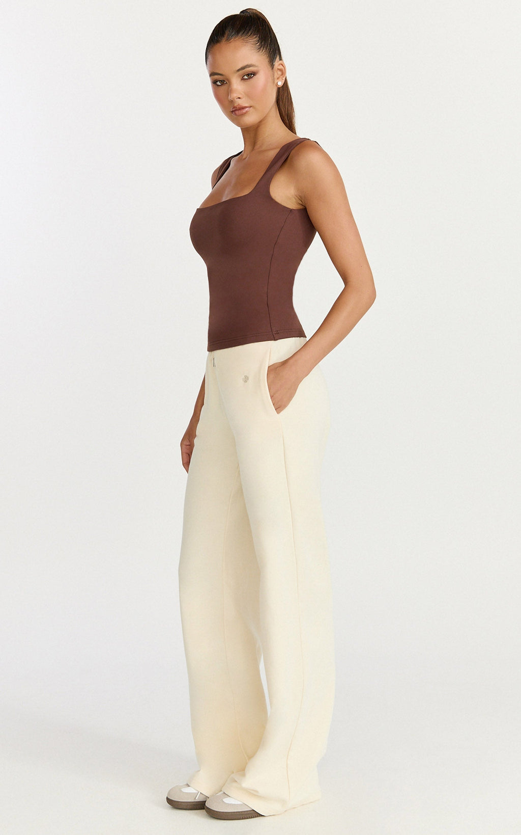 Ophelia Top - Square Neck Jersey Top in Chocolate