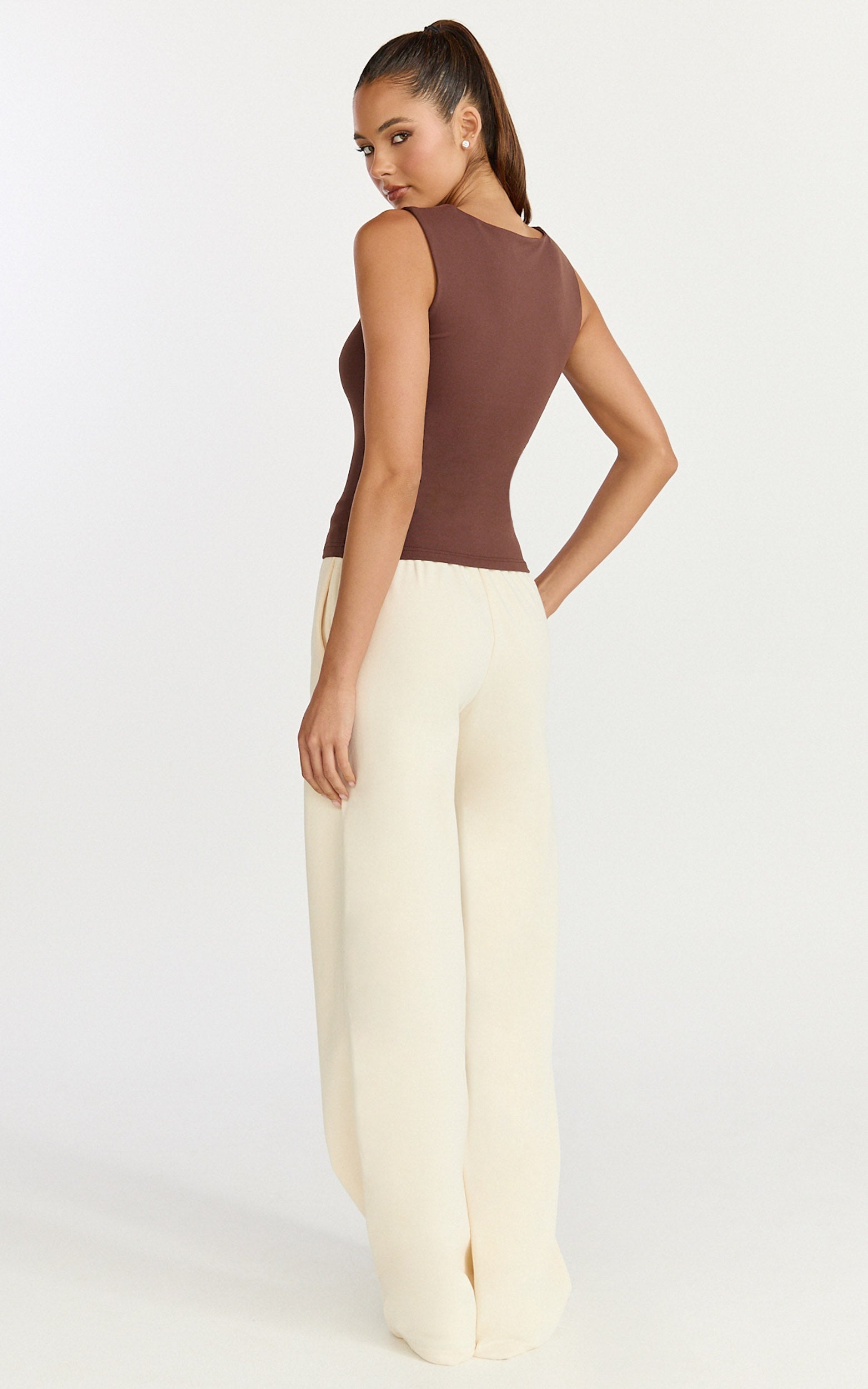 Ophelia Top - Square Neck Jersey Top in Chocolate