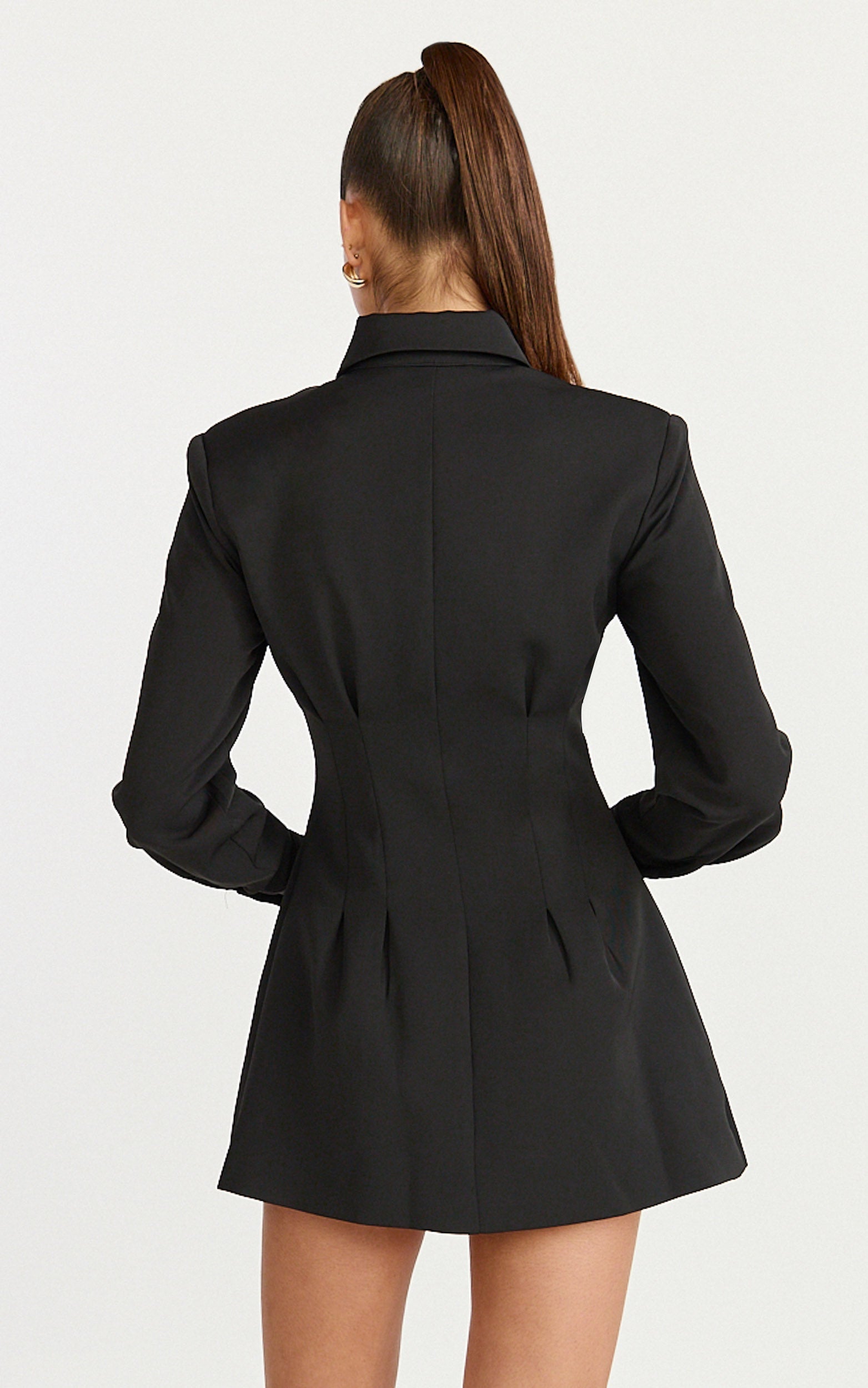 Thelma Mini Dress - Button Front Pleat Waist Tulip Skirt Shirtdress in Black