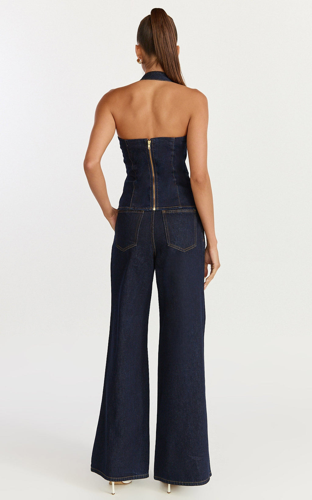 Nicky Top - Denim Hardware Buckle Halter Neck Top in Raw