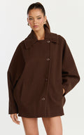 Rina Coat - Oversized Three Button Front Closure Coat in Chocolate