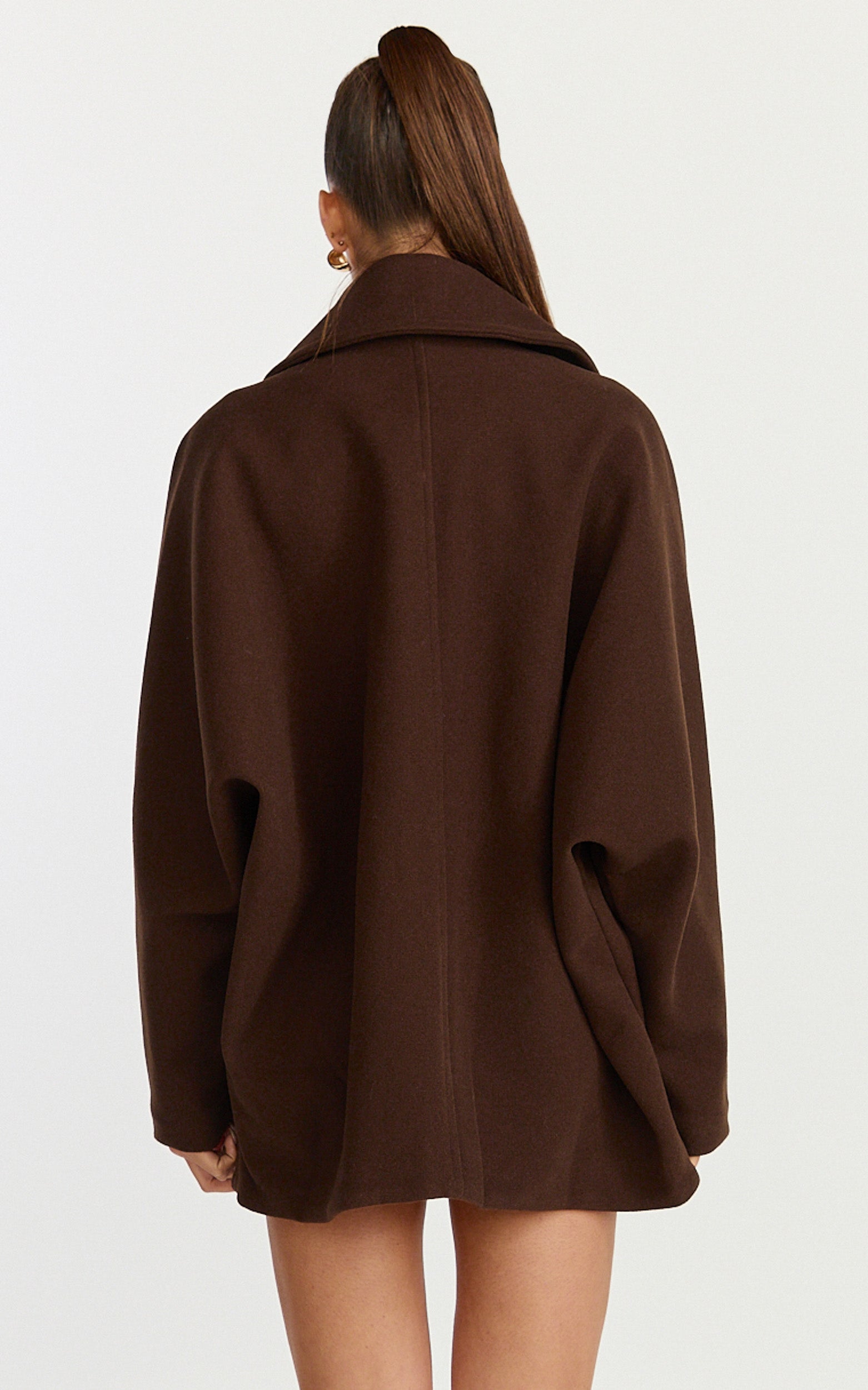 Rina Coat - Oversized Three Button Front Closure Coat in Chocolate