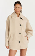 Rina Coat - Oversized Three Button Front Closure Coat in Cream