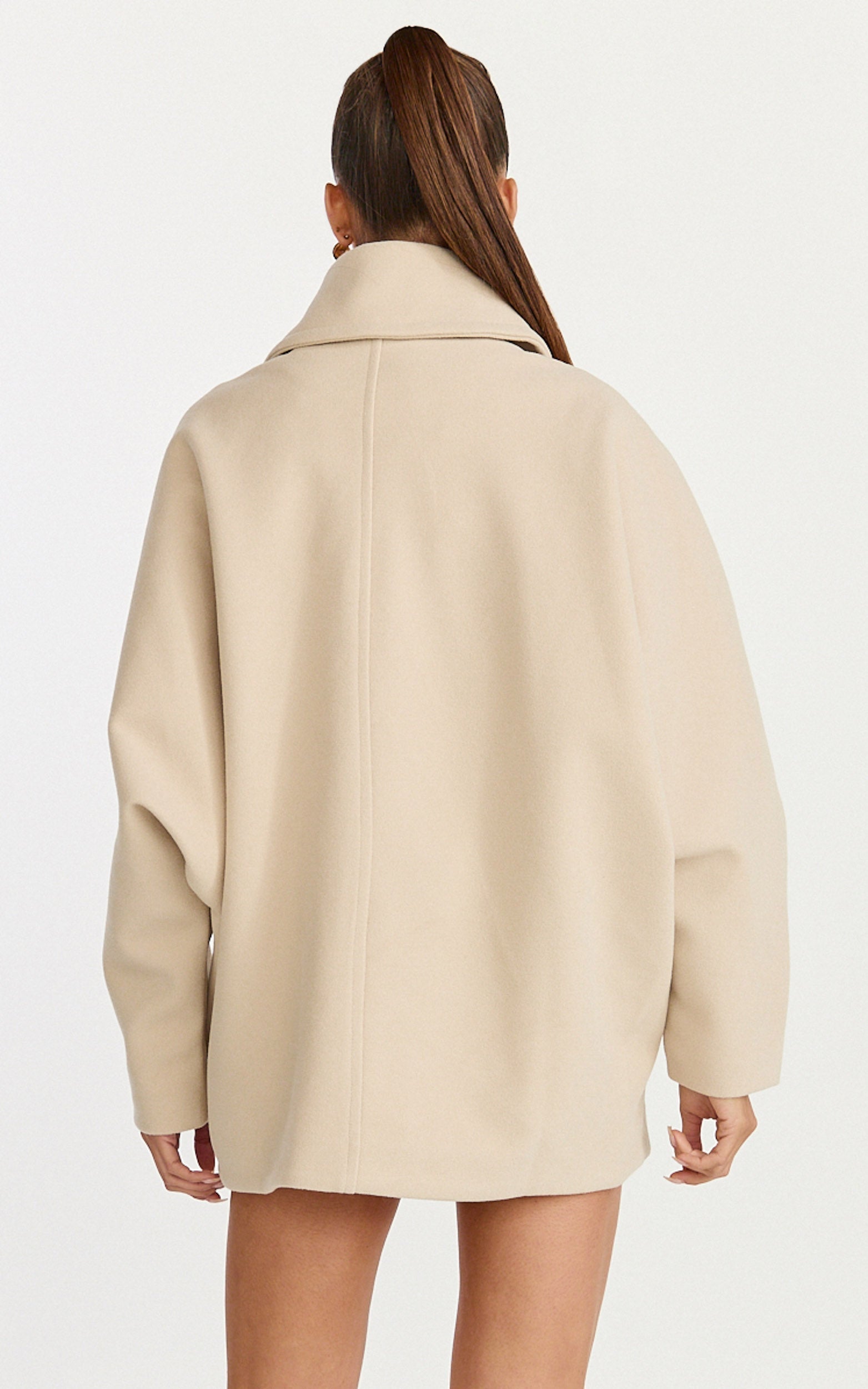 Rina Coat - Oversized Three Button Front Closure Coat in Cream