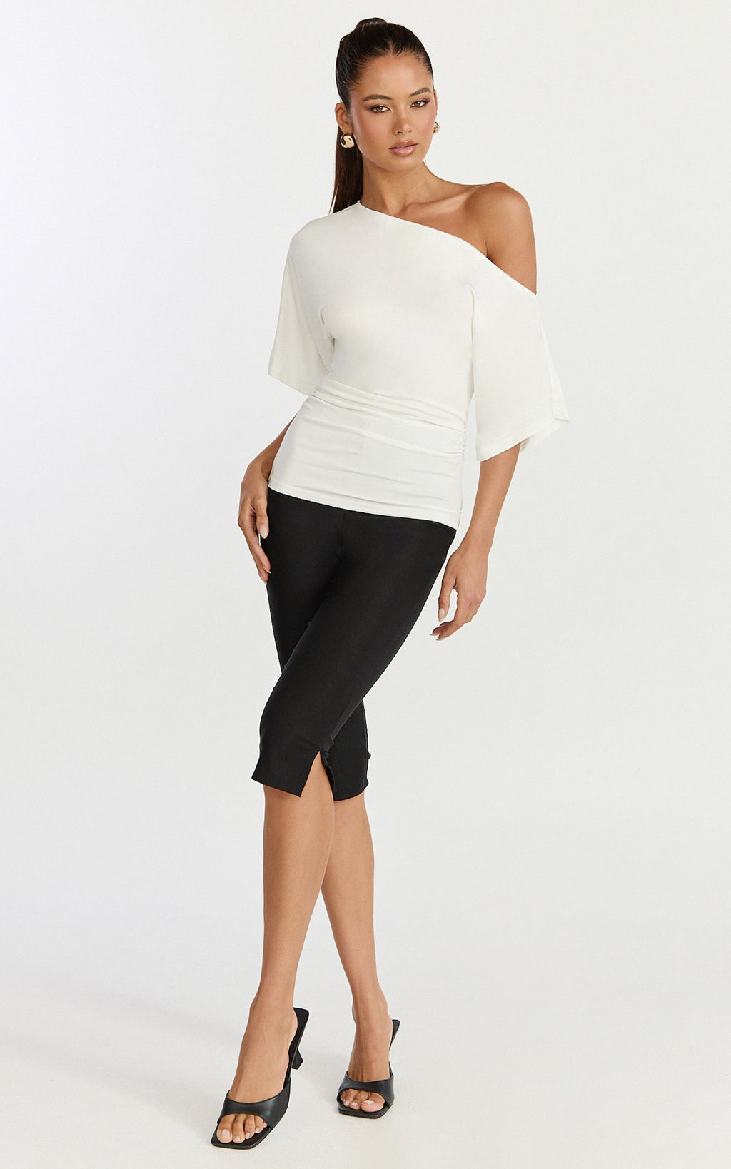 Dora Top - Off Shoulder Ruched Waist Top in Off White