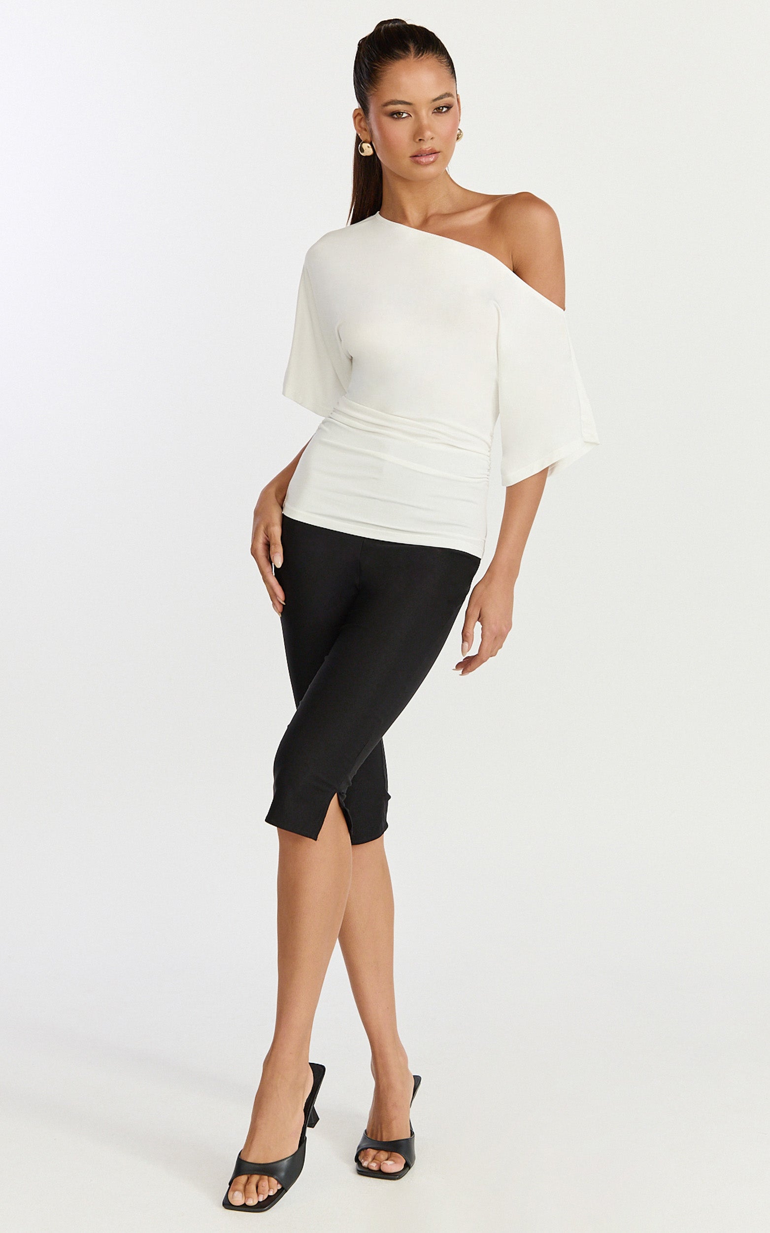Dora Top - Off Shoulder Ruched Waist Top in Off White