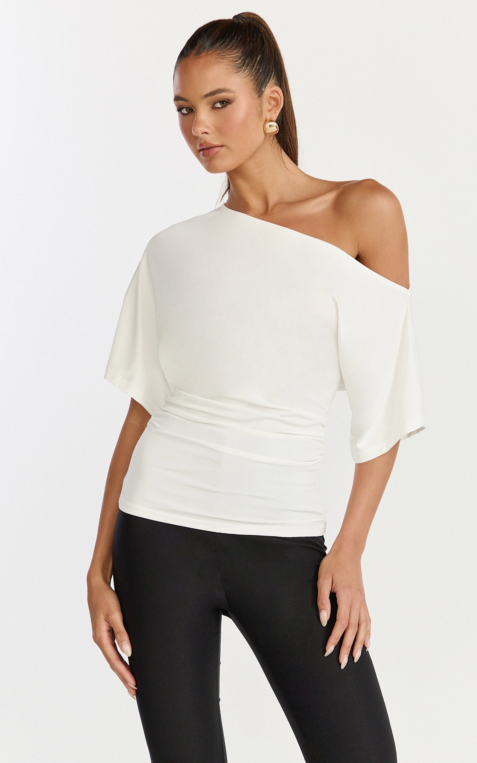 Dora Top - Off Shoulder Ruched Waist Top in Off White