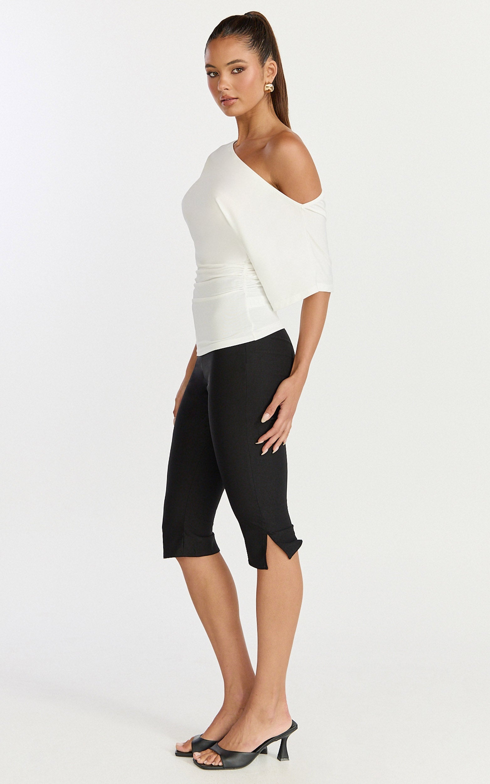 Dora Top - Off Shoulder Ruched Waist Top in Off White