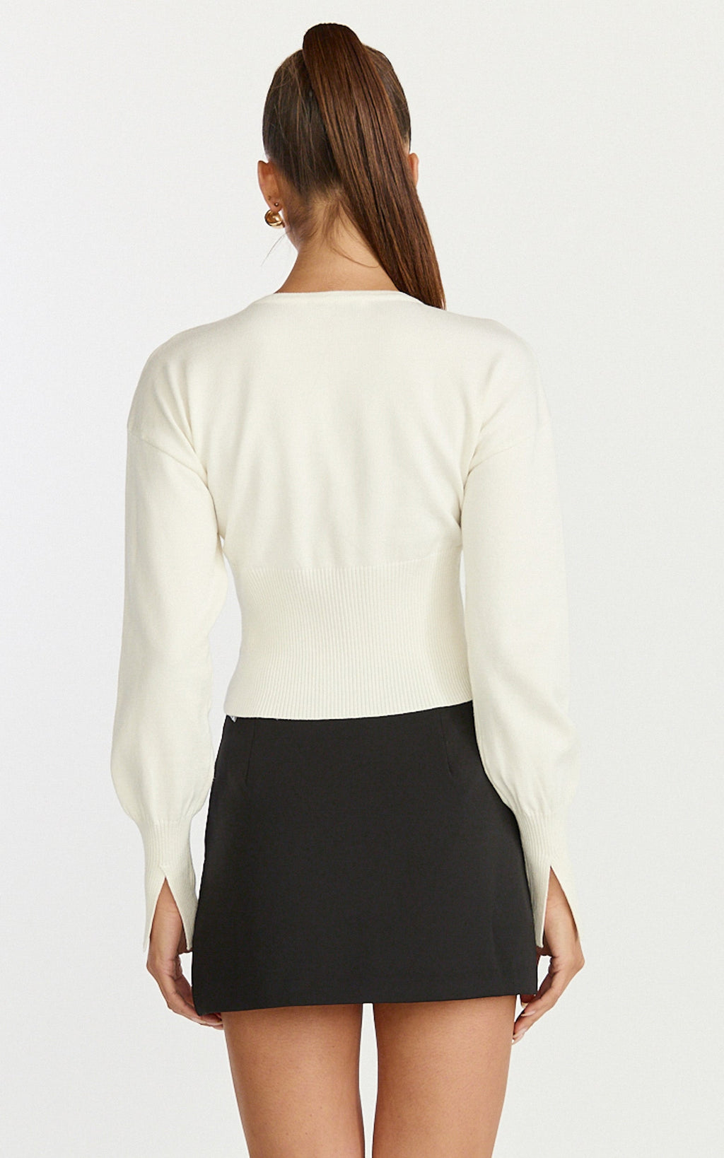 Ramsey Cardigan - Recycled Contoured Waist Button Down Cardigan in Ivory