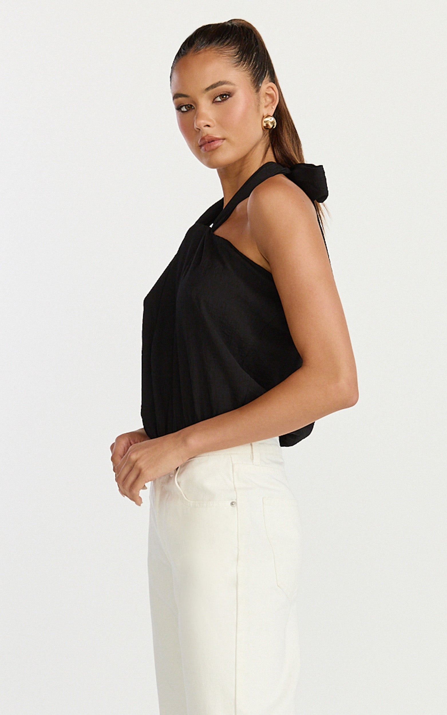 Victoria Bodysuit - Tie Knot Halter Neck Bodysuit in Black